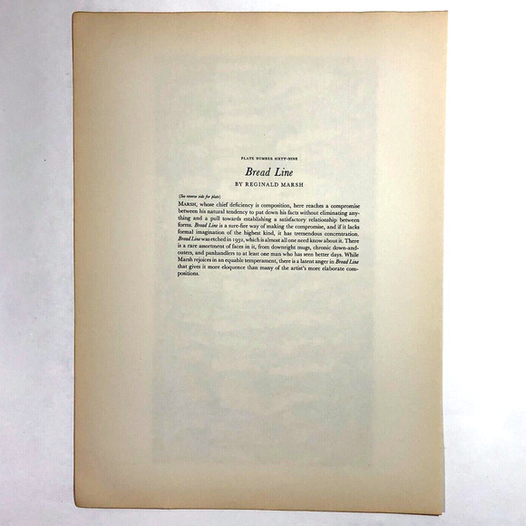 Reginald Marsh "Bread Line" 1930s Art Print Great Depression New York Sketch Vtg - Picture 7 of 11